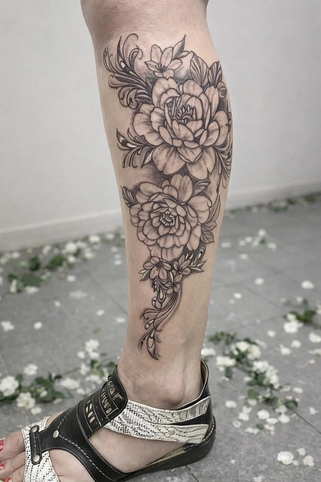 Black and grey tattoo by Trish at Lotus Tattoo