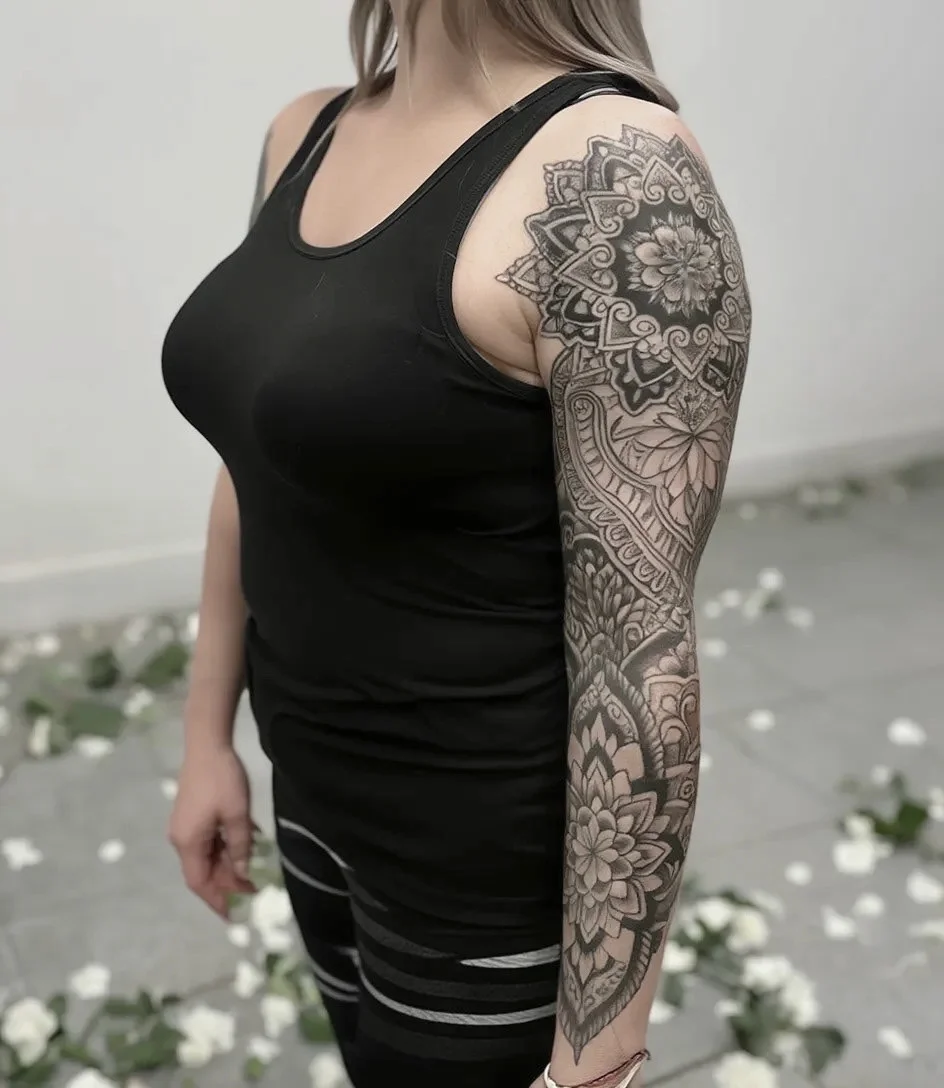 Black and grey tattoo by Trish at Lotus Tattoo