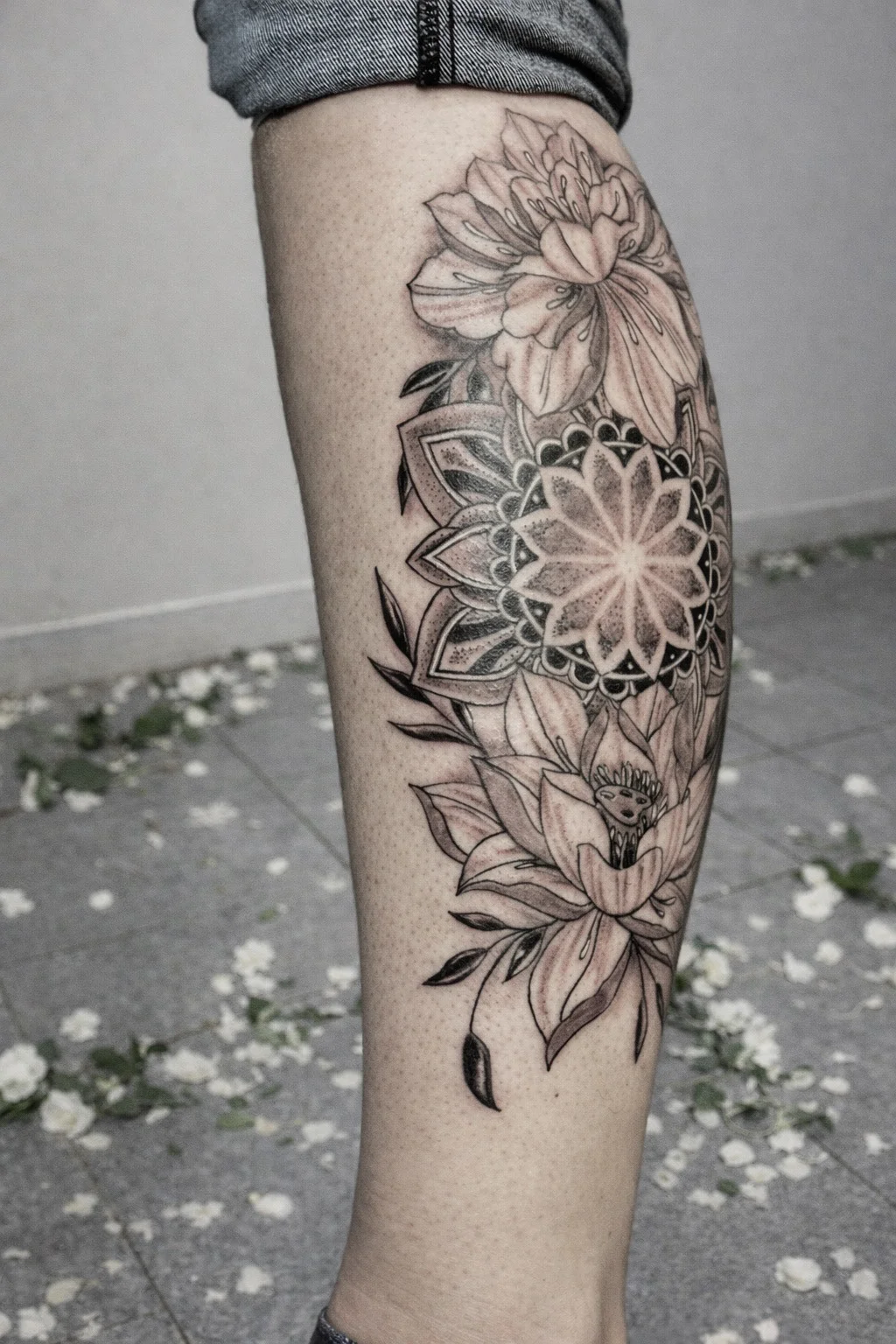 Black and grey tattoo by Trish at Lotus Tattoo