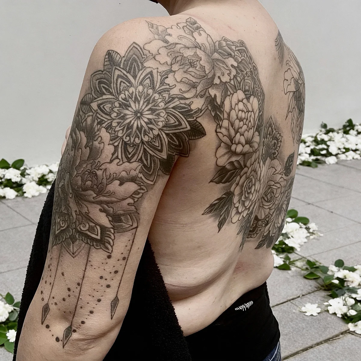 Black and grey tattoo by Trish at Lotus Tattoo