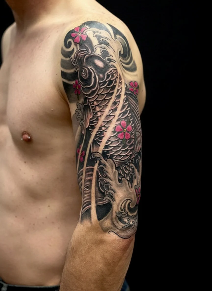 Black and grey tattoo by Trish at Lotus Tattoo