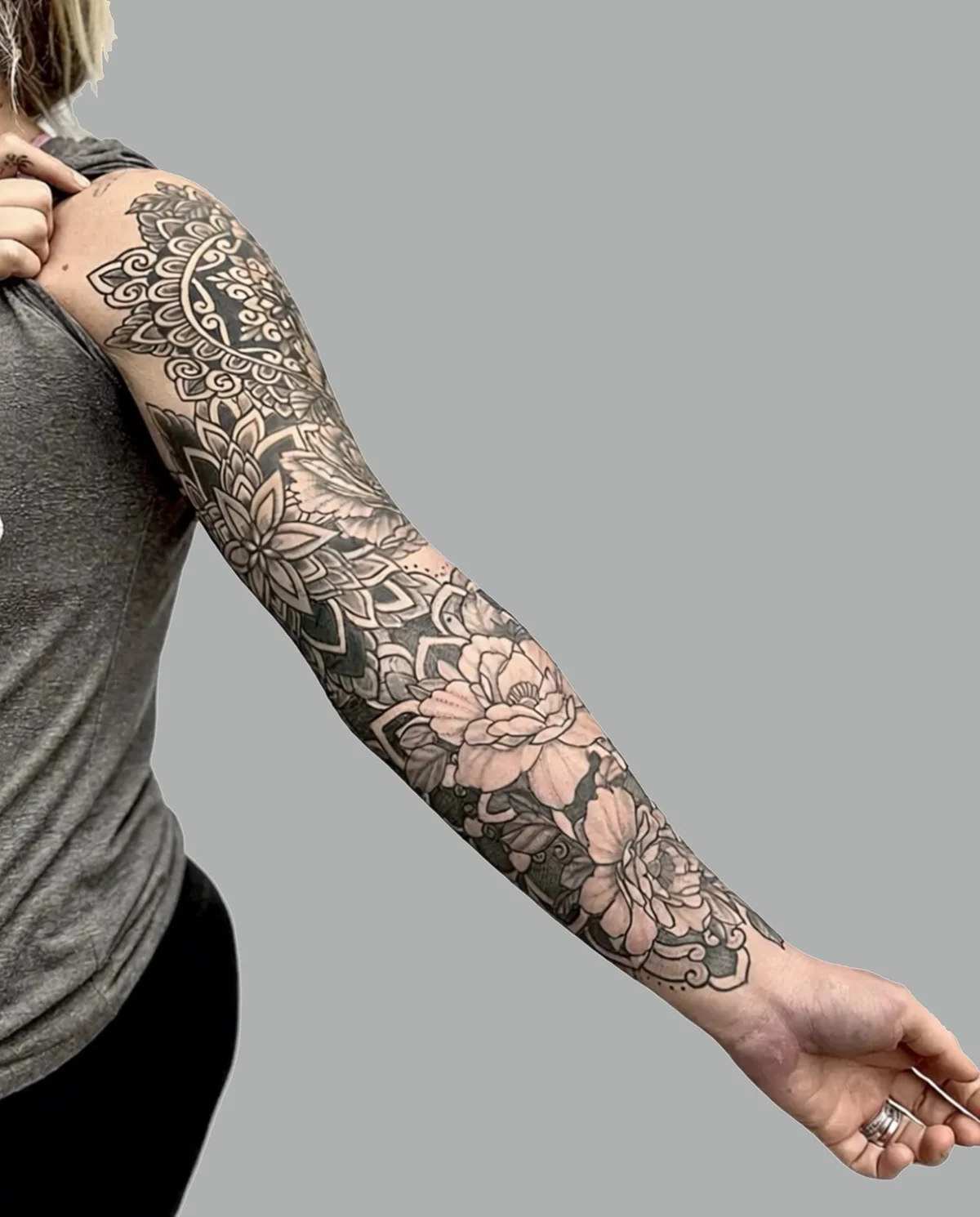 Black and grey tattoo by Trish at Lotus Tattoo