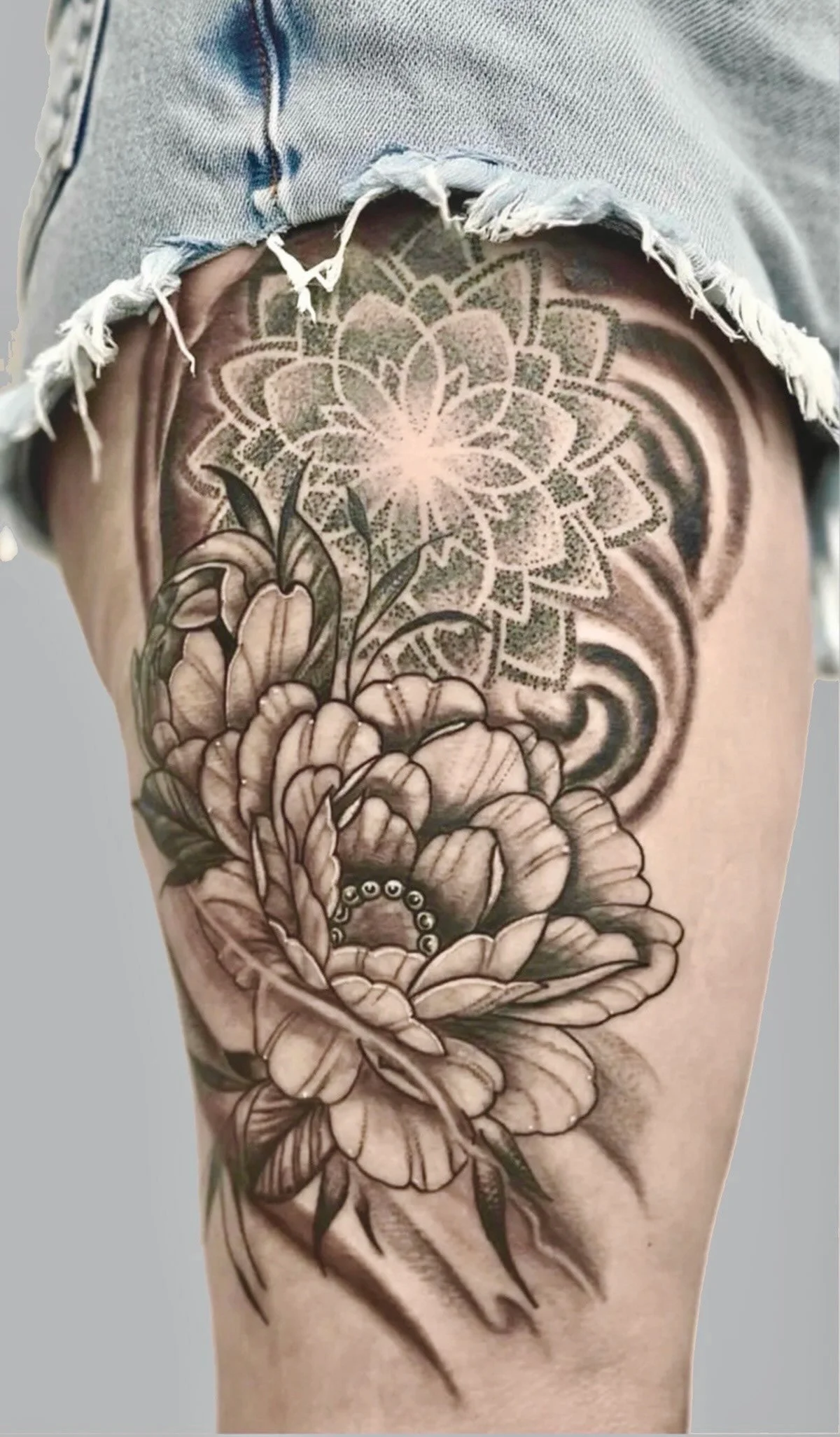 Black and grey tattoo by Trish at Lotus Tattoo