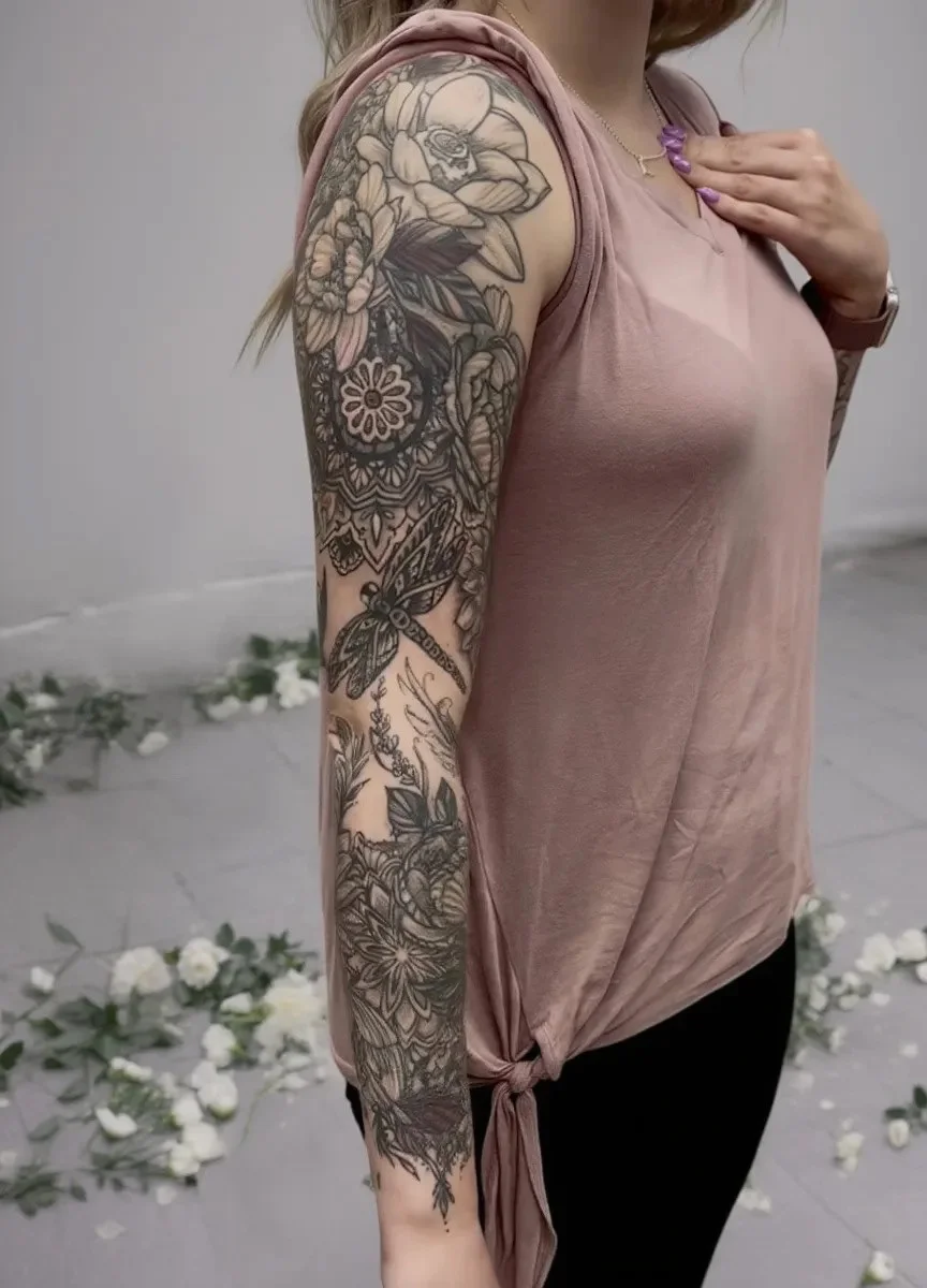 Black and grey tattoo by Trish at Lotus Tattoo