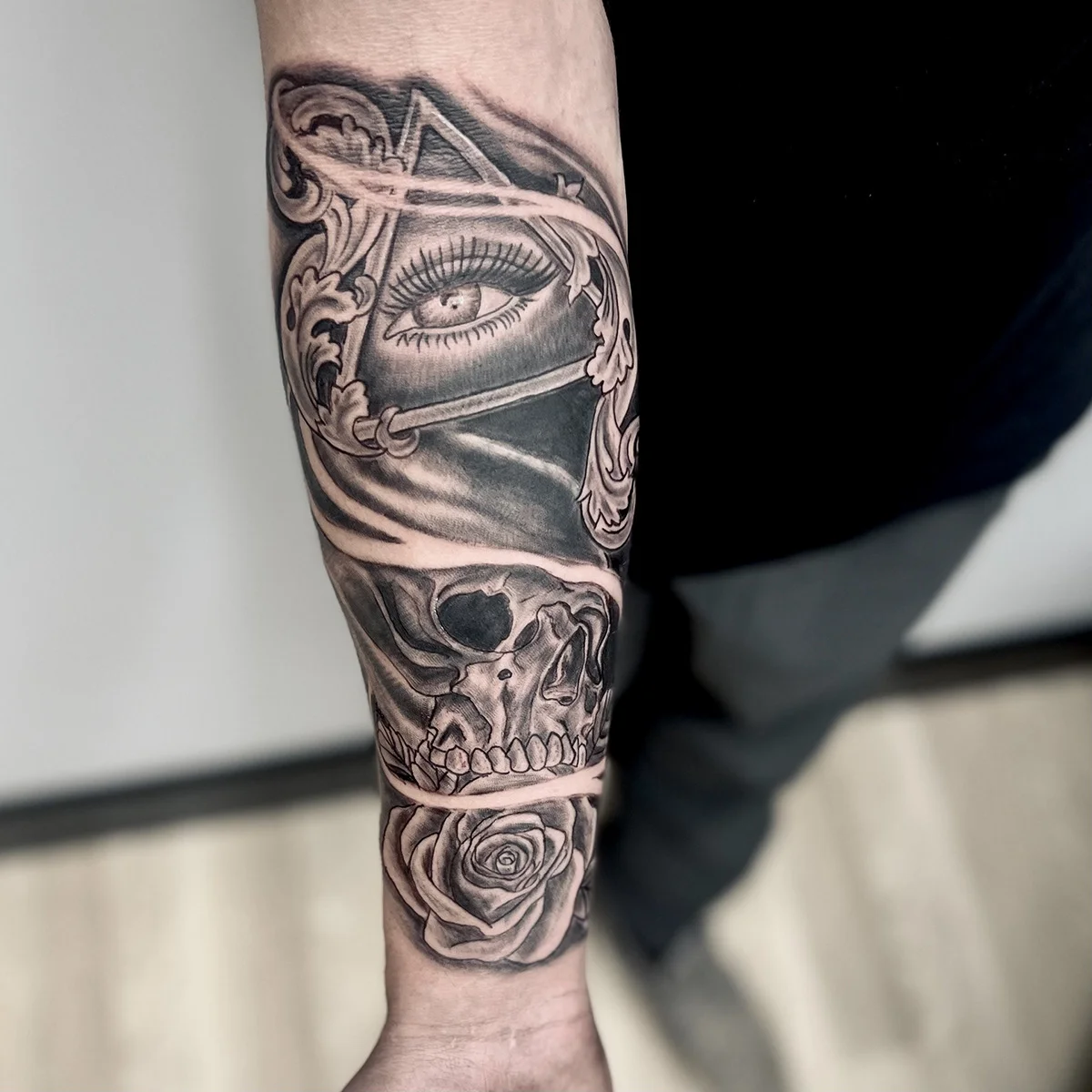 Black and grey tattoo by Trish at Lotus Tattoo