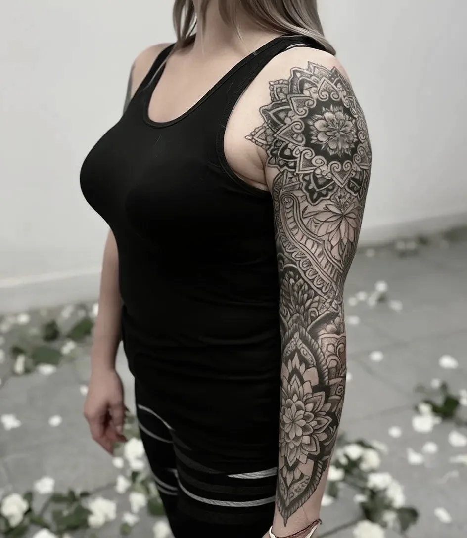Black and grey tattoo by Trish at Lotus Tattoo