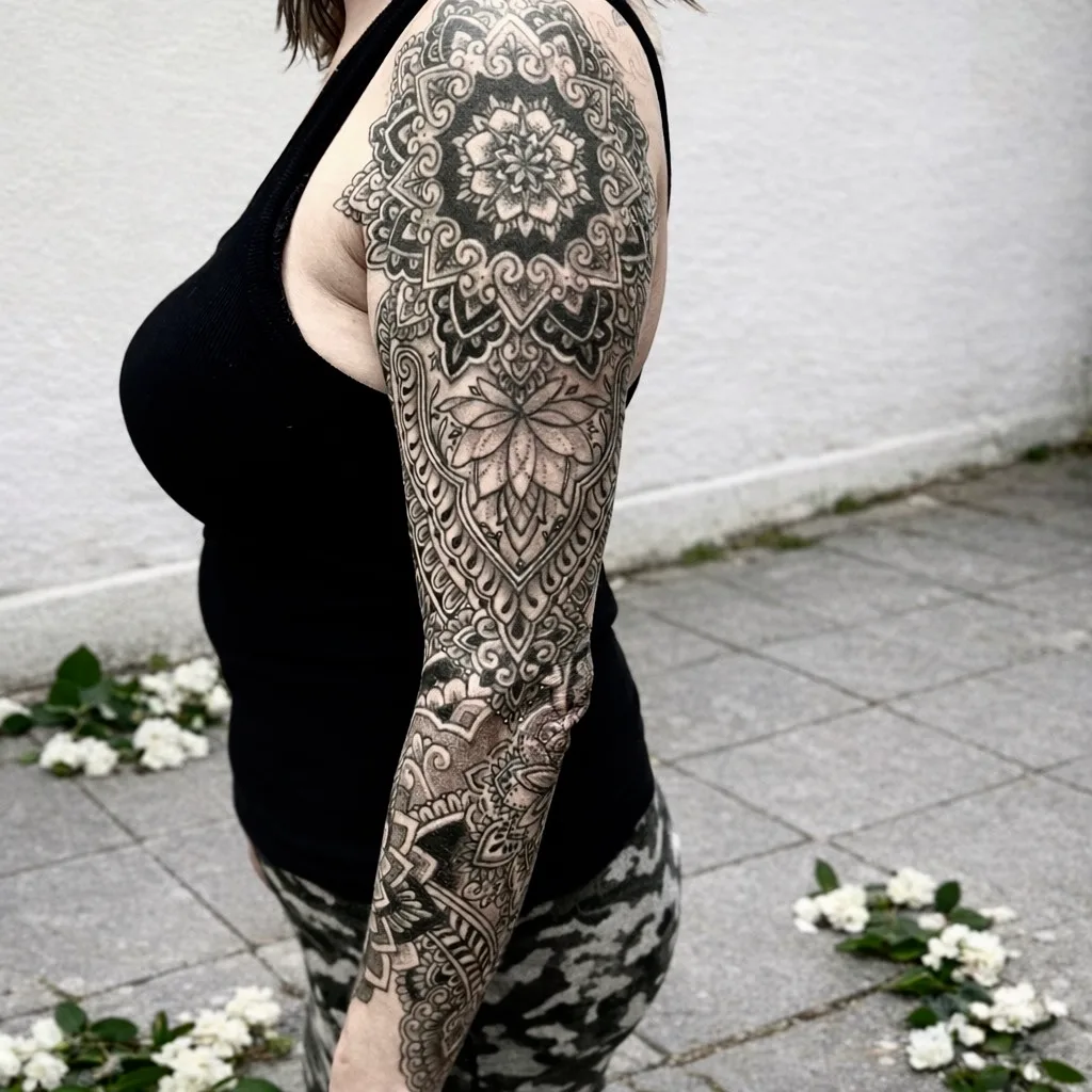 Black and grey tattoo by Trish at Lotus Tattoo