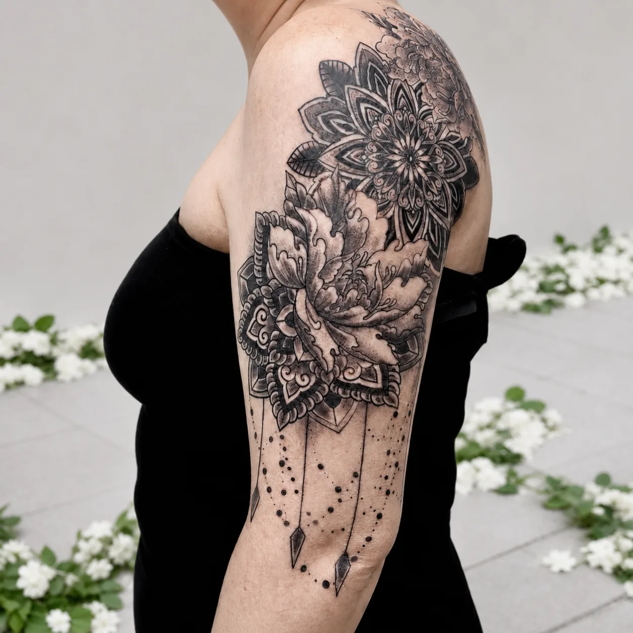 Black and grey tattoo by Trish at Lotus Tattoo